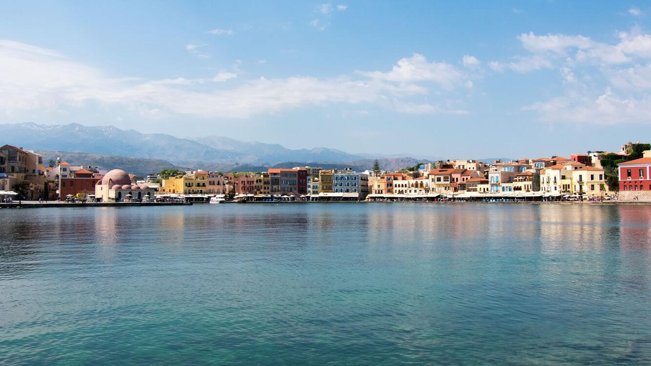 view from the water of a historical harbour
