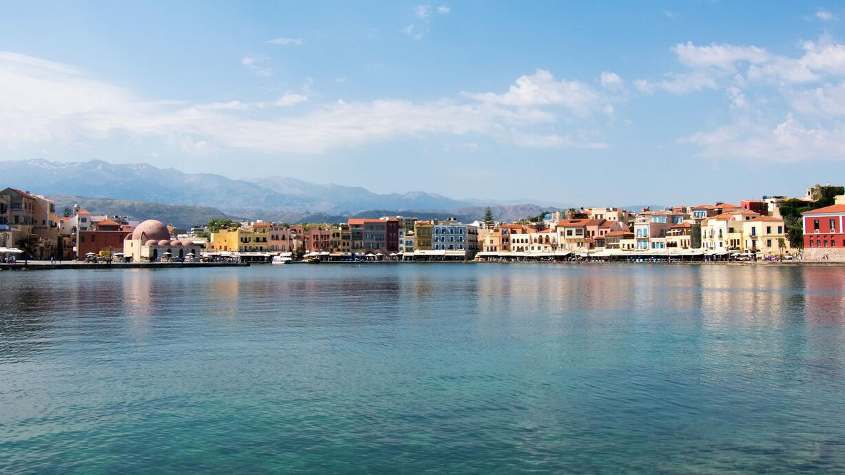 view from the water of a historical harbour